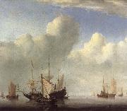 VELDE, Willem van de, the Younger A Dutch Ship Coming to Anchor and Another Under Sail oil on canvas